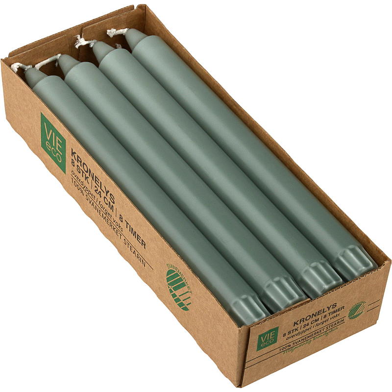 Vie Eco Kronelys 8-pk 24 cm eco antikk grønn