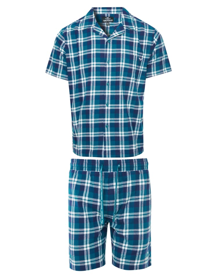 Threadbare Pyjama Temple PJ Set in Navy / Green Check günstig kaufen