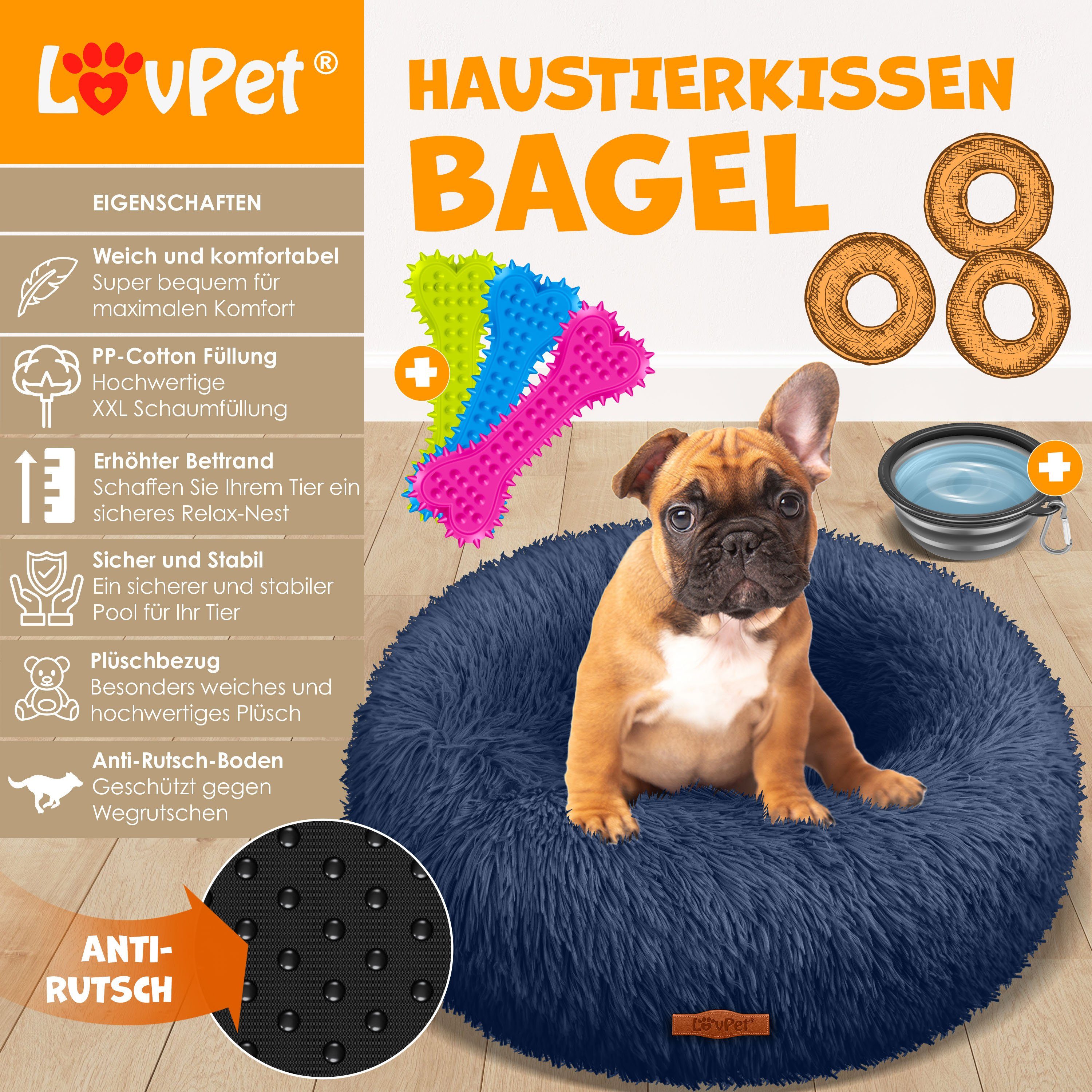 Lovpet Tierbett, Hundebett Hundekissen Katzenbett Bagel, Waschbar, Inkl. Napf