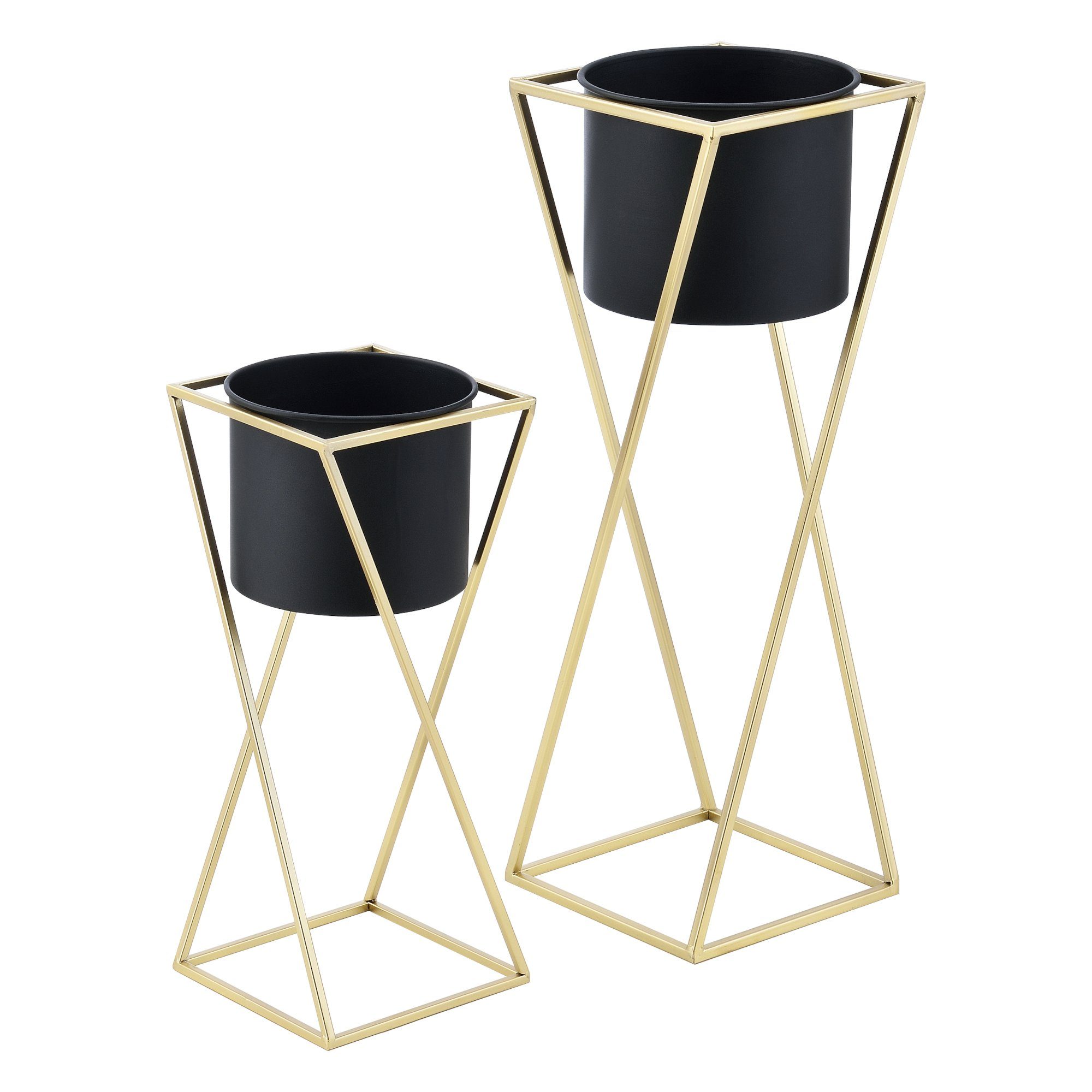 en.casa Blumenständer (Set, 2er), Mons Blumenkübel Pflanzenständer Pflanztopf Metall gold/schwarz