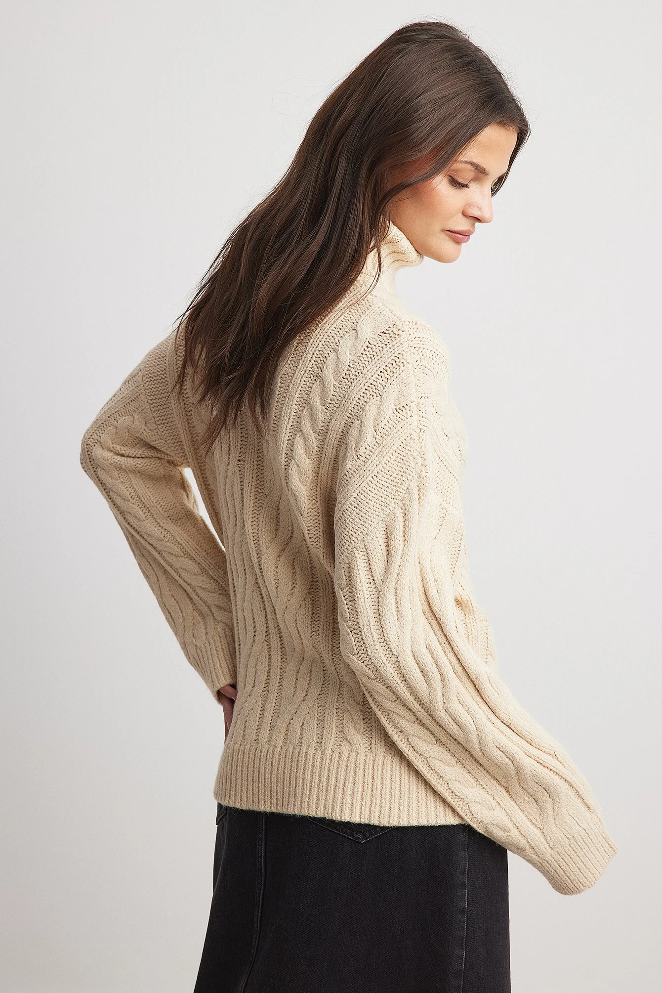 Strickpullover mit Zopfmuster und Rollkragen