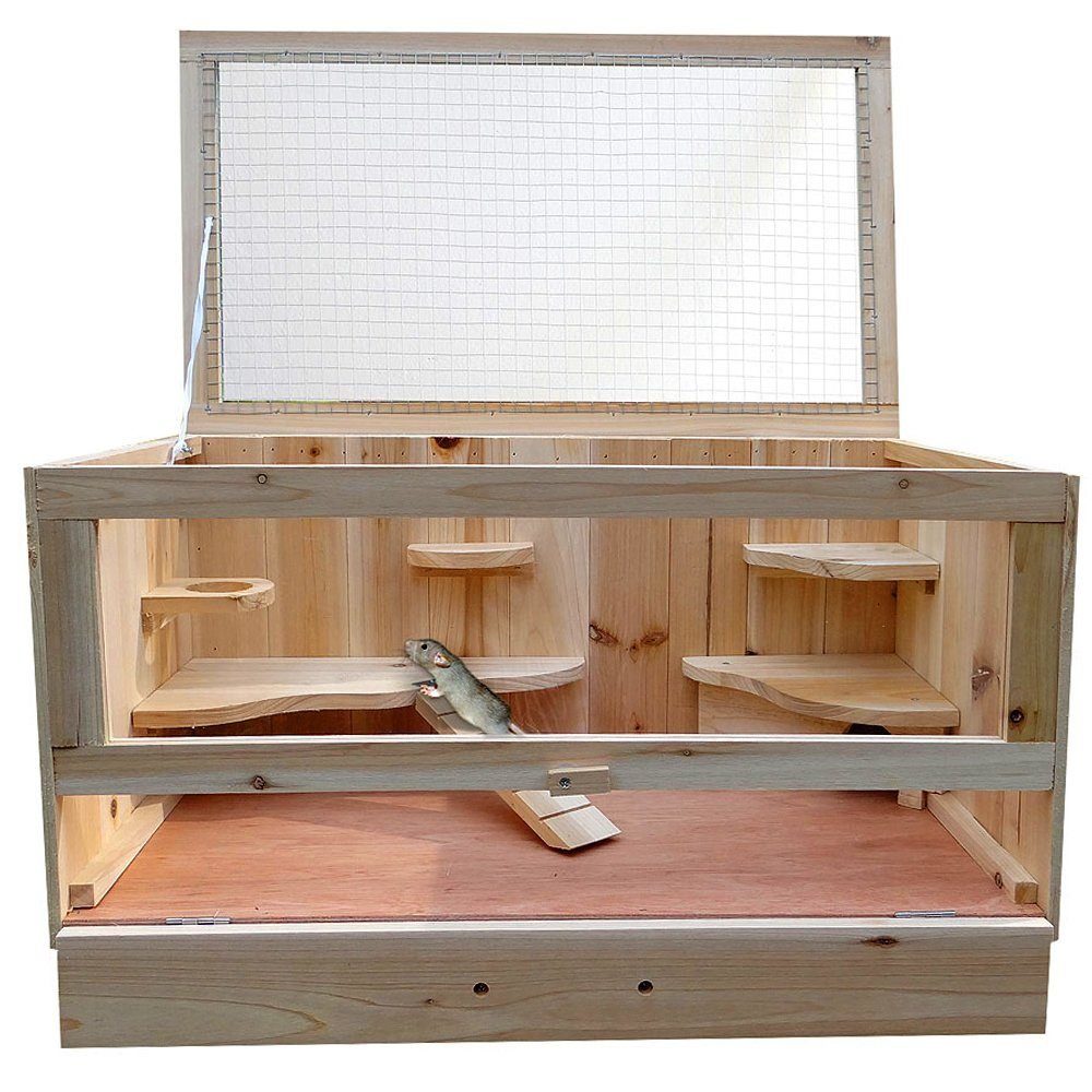 Melko Kleintierkäfig Hamsterkäfig Kleintierkäfig Gehege aus Holz mit Öffnung Mäusekäfig Rattenkäfig Nagerstall, unbehandeltes Holz, für Tiere unbedenklich