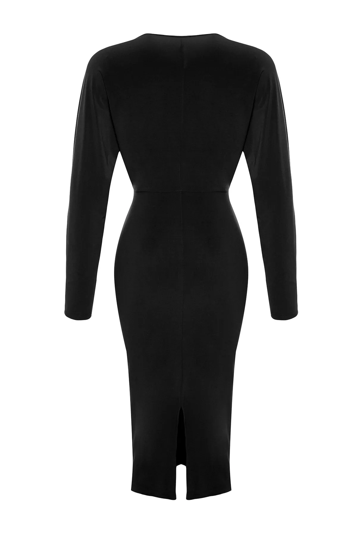 Trendyol Collection  Schwarzes, eng anliegendes, flexibles Midi-Strickkleid mit Fledermausärmeln TWOAW24EL00198