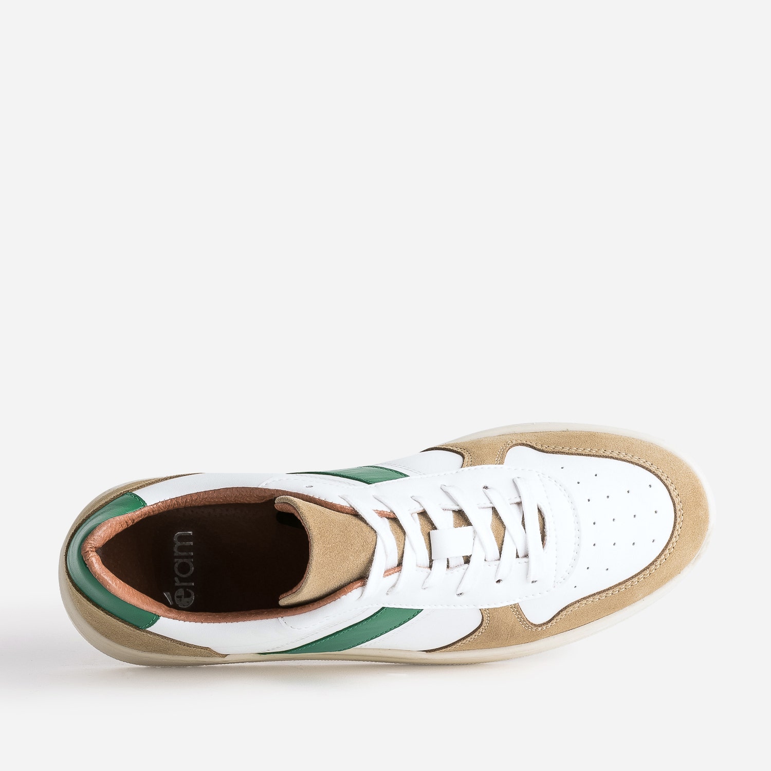Tennis blanche, beige et verte en cuir