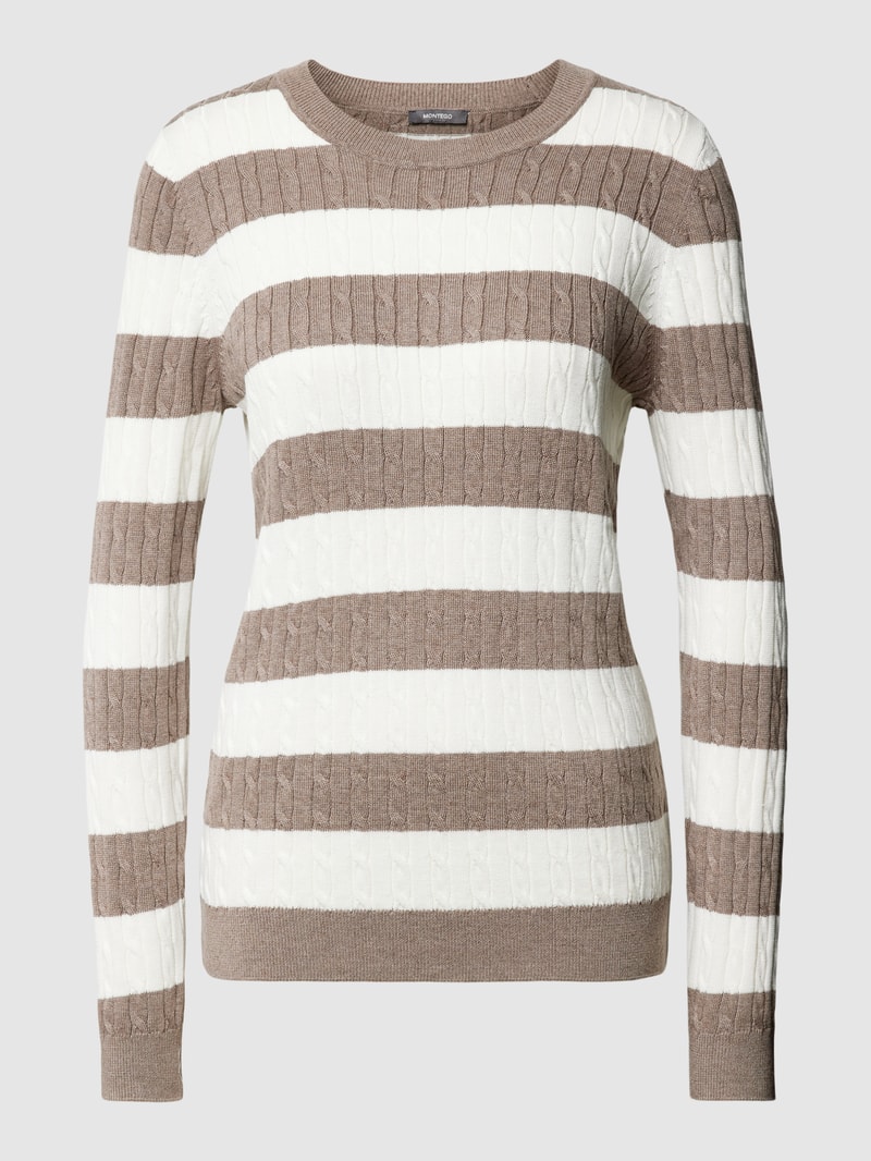 Strickpullover mit Blockstreifen in taupe meliert