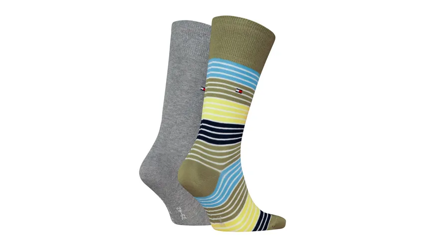 TOMMY HILFIGER Herren Socken Multicolor Stripe 2er Pack faded olive