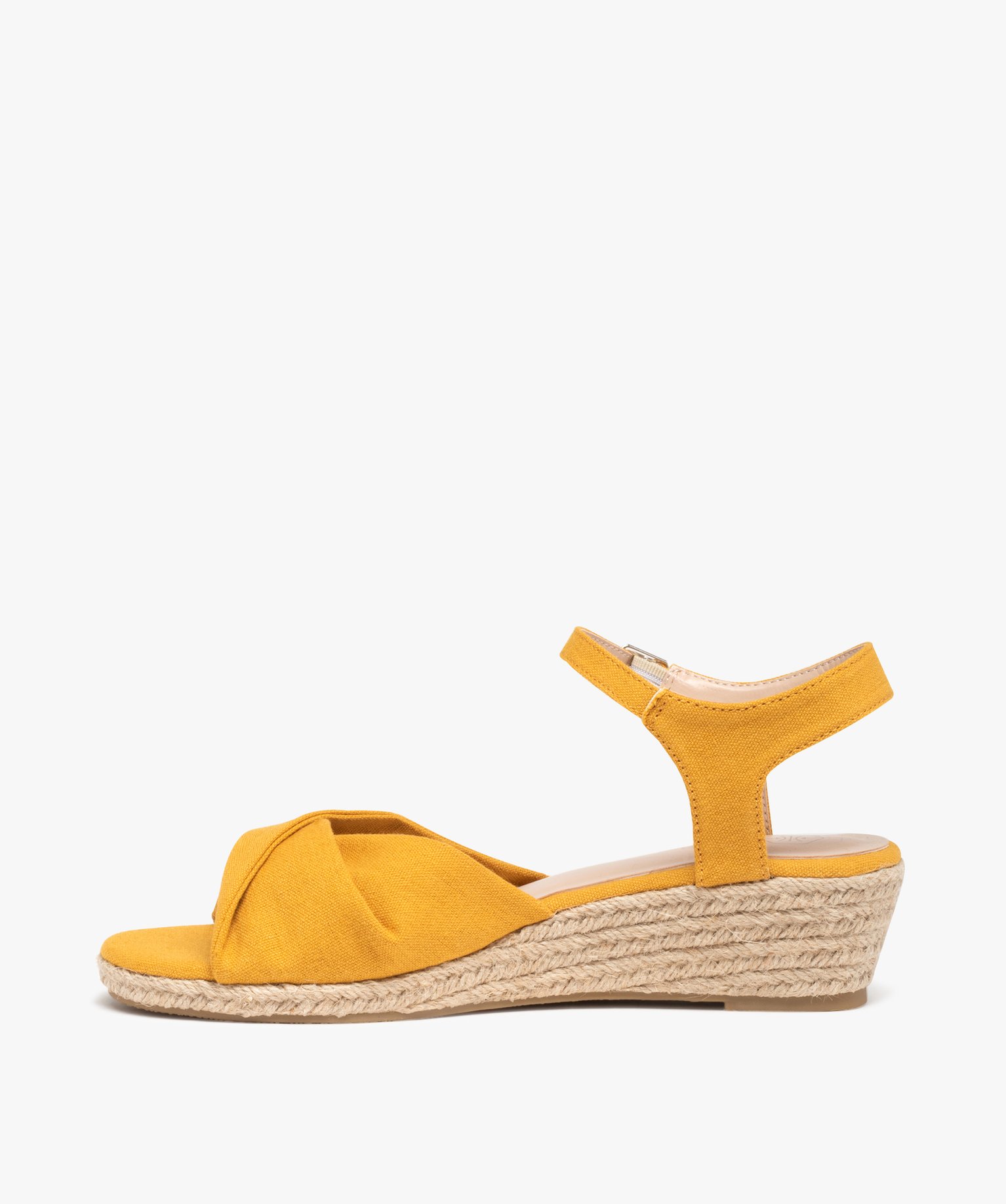 Sandales fille compensées dessus drapé en tissu jaune | GEMO