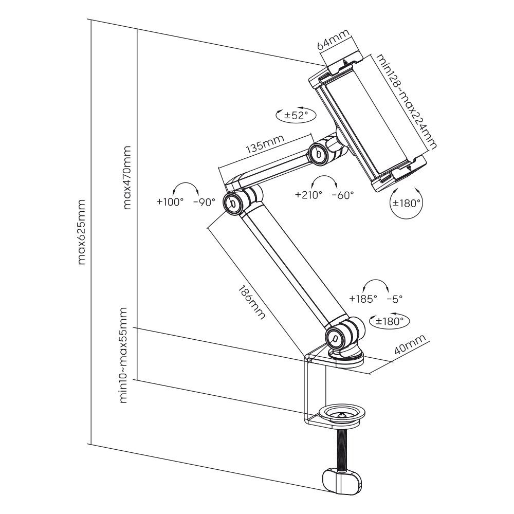 my wall HT33L Tablet-Halterung, (Packung, 1-Teilig, Vollbeweglicher Tischhalter für Tablets & Smartphones)