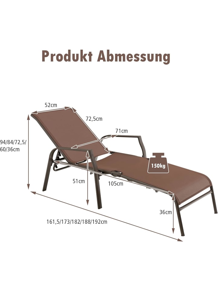 COSTWAY 2er Set Sonnenliege 92 x 52 x 36 cm in Braun günstig kaufen onesize