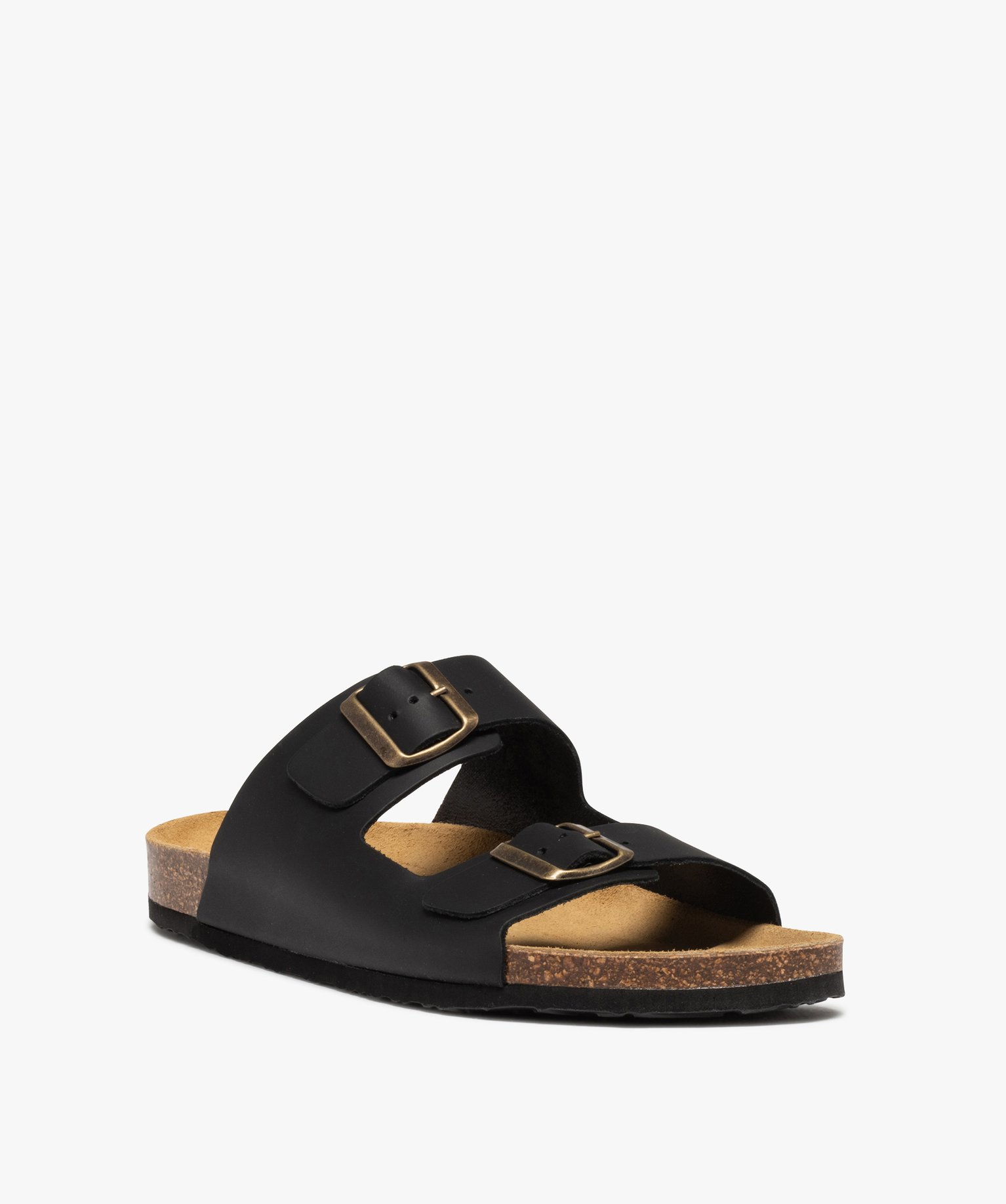 Mules homme à double brides à boucle unies noir noir | GEMO