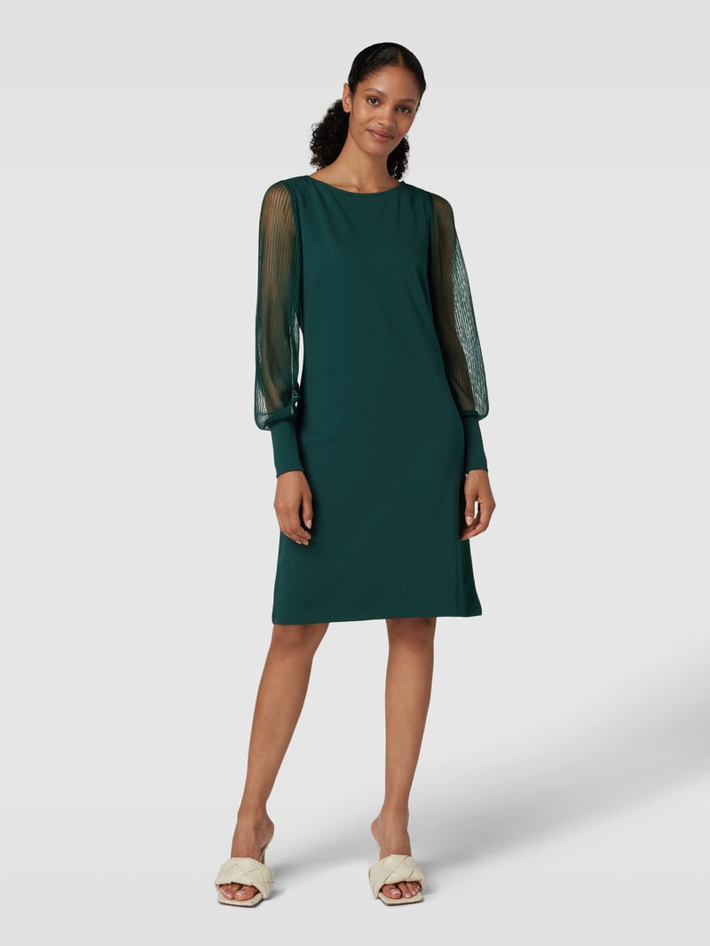 Knielanges Kleid mit Ärmeln aus transparentem Material in dunkelgrün