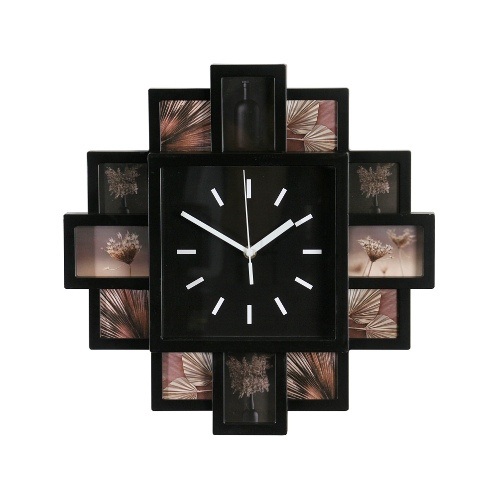 Wanduhr mit Collage schwarz