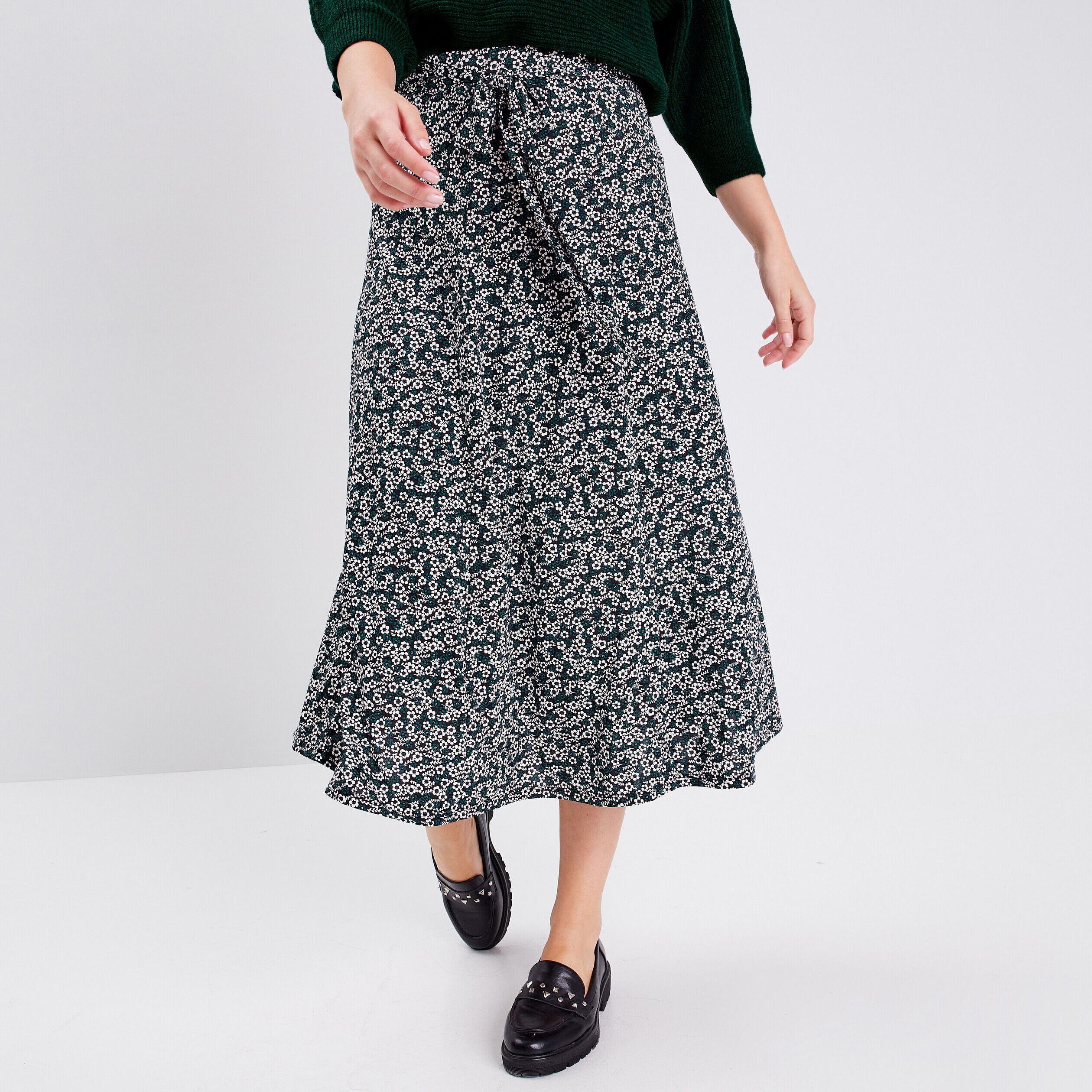 Jupe midi évasée noir femme | Cache Cache