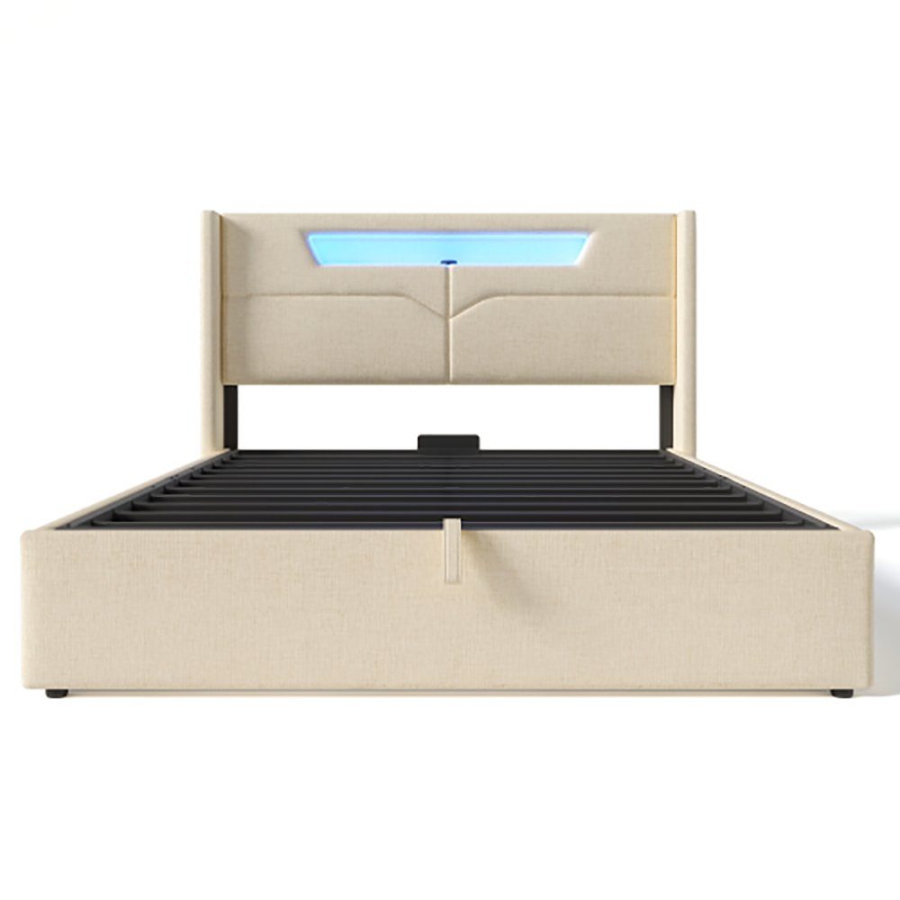 Sweiko Polsterbett, Stauraumbett mit Ladefunktion und LED-Beleuchtung, 140*200cm