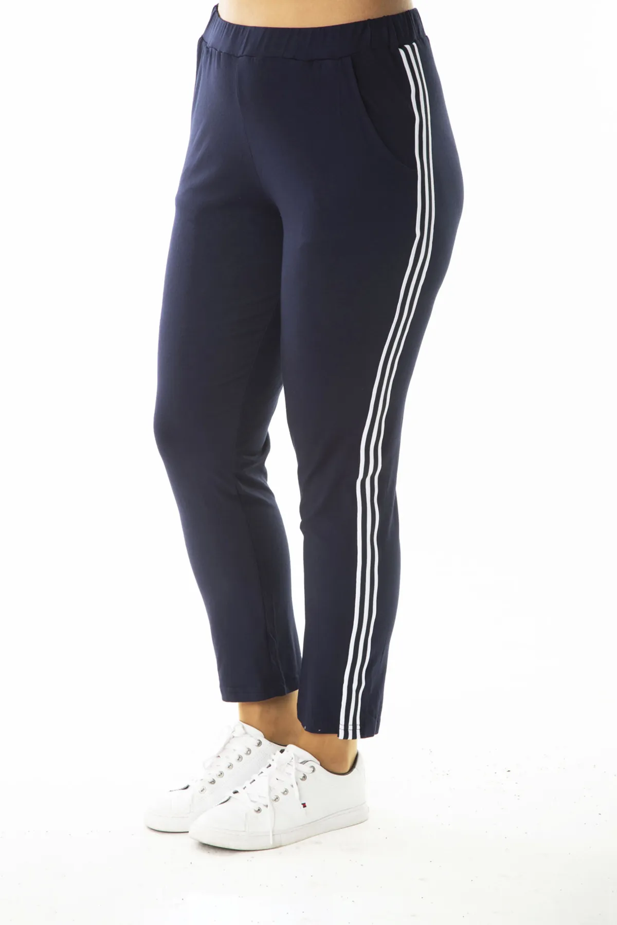 Şans  Damen-Trainingsanzug, große Größe, marineblau, gerippt, langärmelig, Bluse, Hose, 65N36972