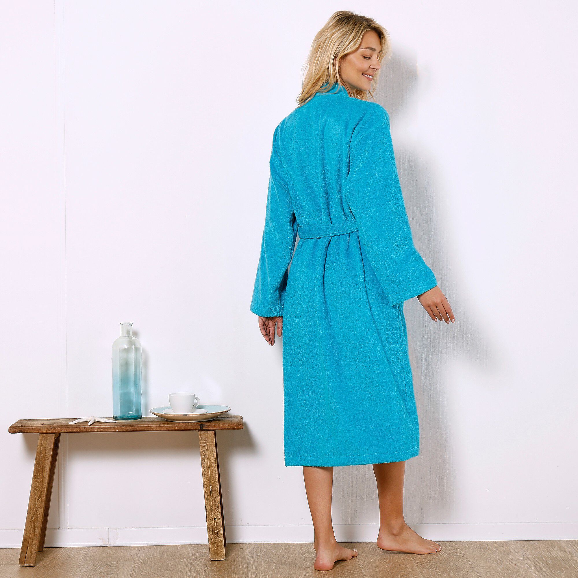 Peignoir mixte adulte col kimono éponge bouclette