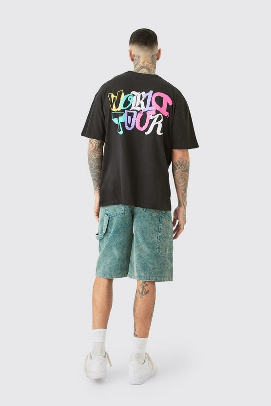 Tall schwarzes Oversize T-Shirt mit World Tour Print