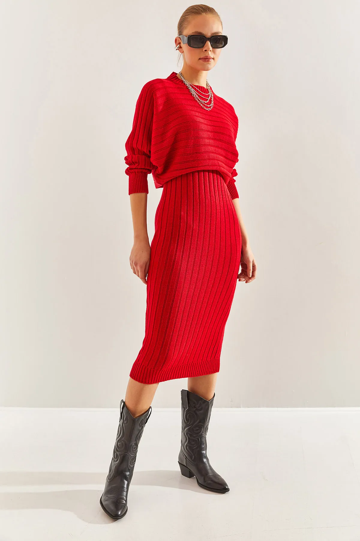 Bianco Lucci  Damen-Strickwaren-Trägerkleid-Pullover-Doppelset