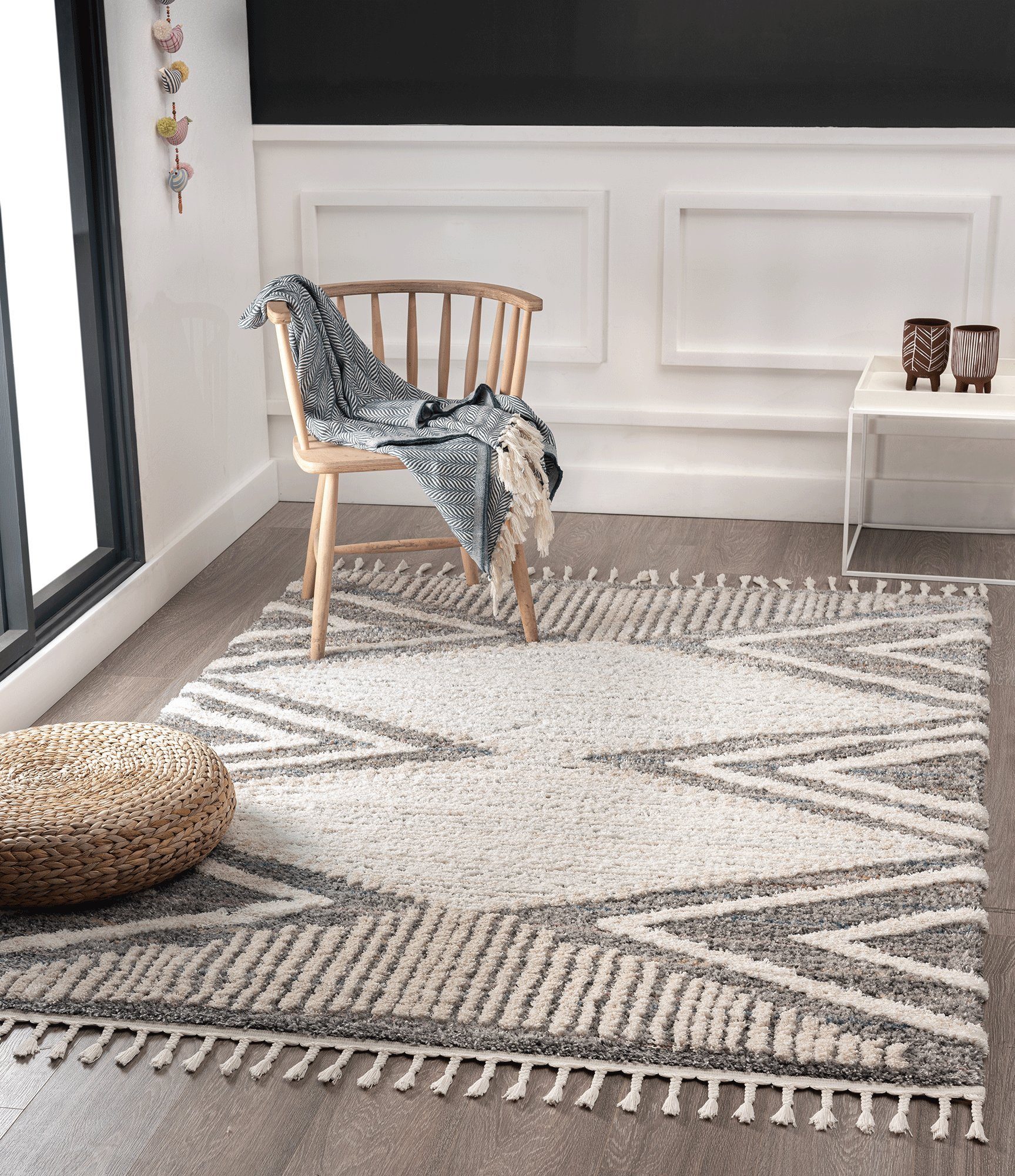 Hochflor-Teppich Vera Handmade-Look, 3D Effekt, Geometrisches Muster, Super Weich, the carpet, Rechteck, Höhe: 30 mm, Wohnzimmer, Schlafzimmer, Fransen, Hochwertig