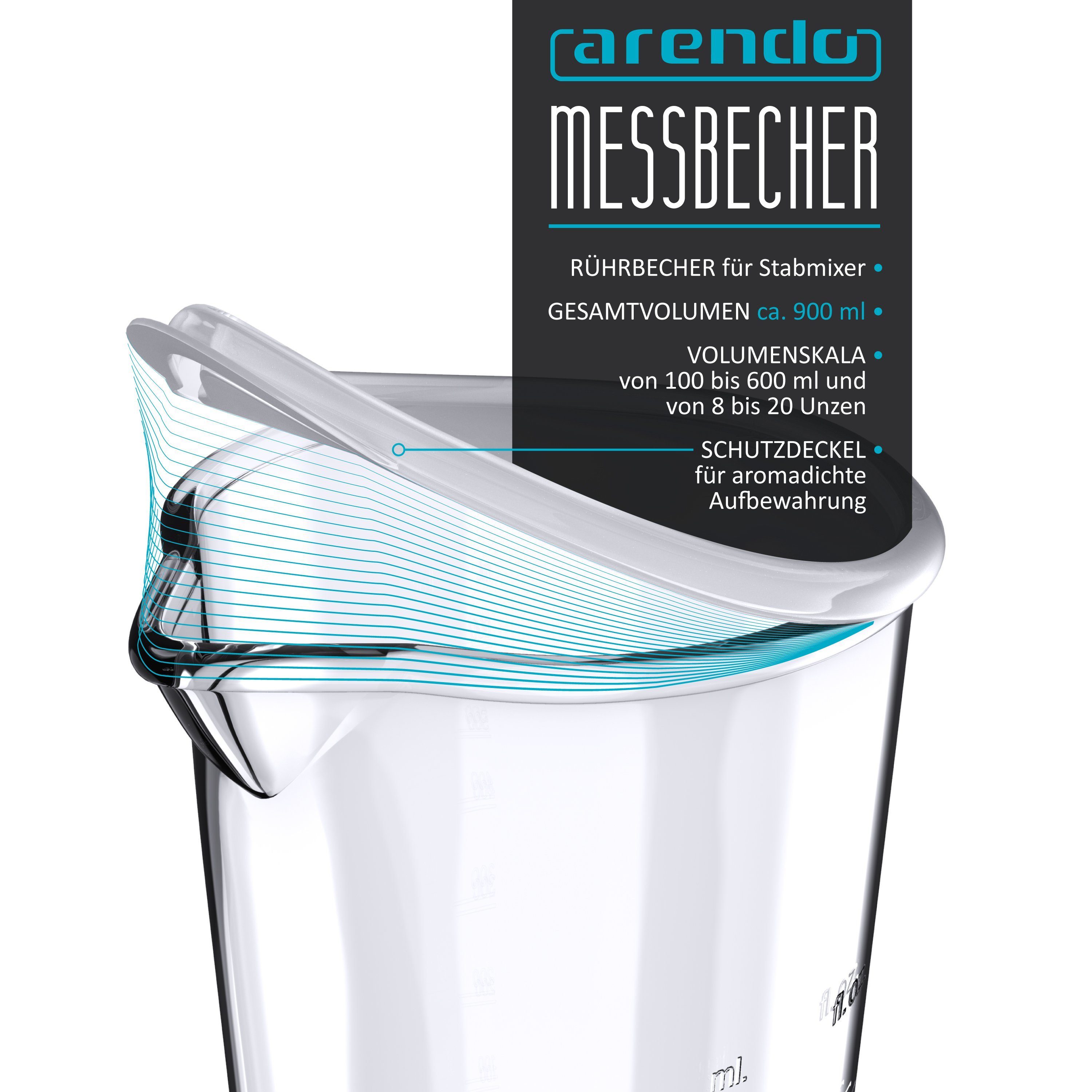 Arendo Stabmixer, 1000 W, Edelstahl Handmixer mit Messbecher, Pürierstab, stufenlose Regelung