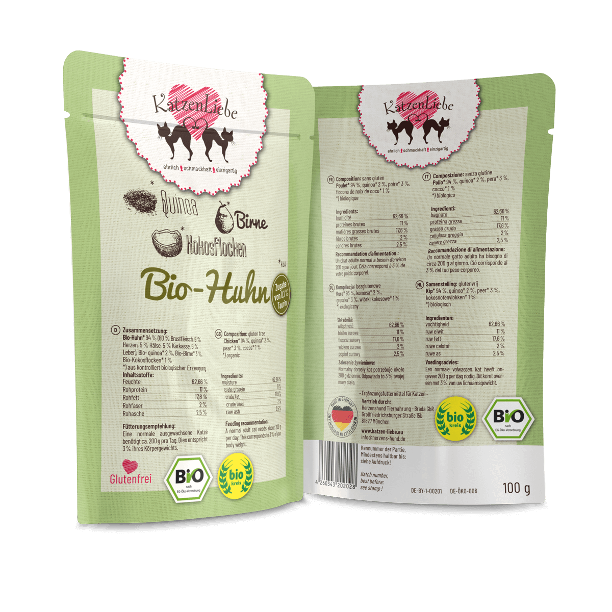 KatzenLiebe Nassfutter KatzenLiebe Adult 15x100g Bio Huhn
