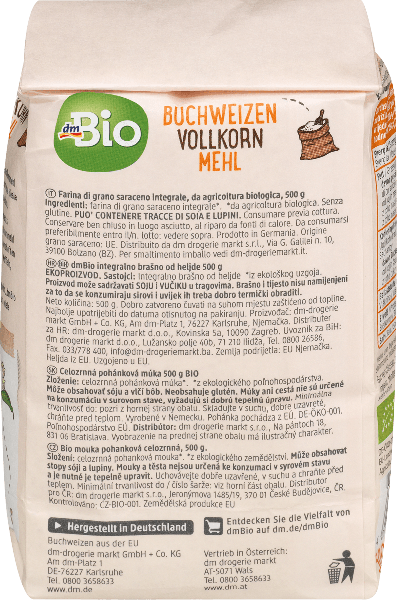 Buchweizenmehl Vollkorn, glutenfrei, 500 g