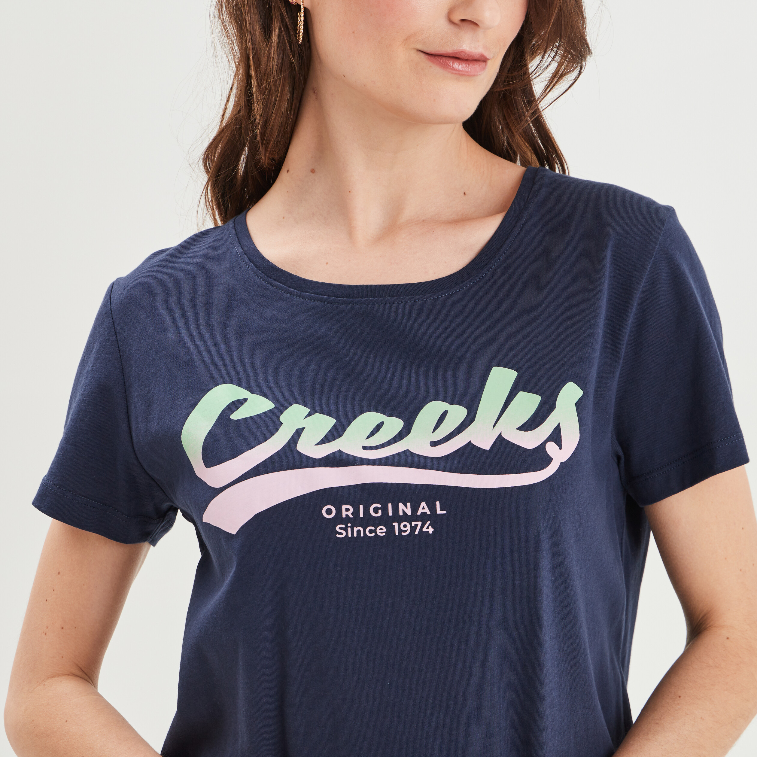 T-shirt col rond Creeks bleu marine femme | La Halle