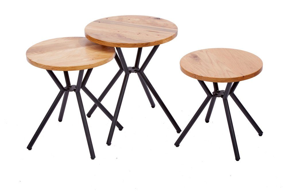 riess-ambiente Beistelltisch FACTORY 40cm natur (Set, 3-St), Massivholz · Metall-Gestell · Industrial · Eiche