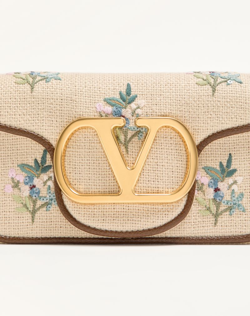 Valentino Garavani Locò lille skuldertaske i hør med broderi