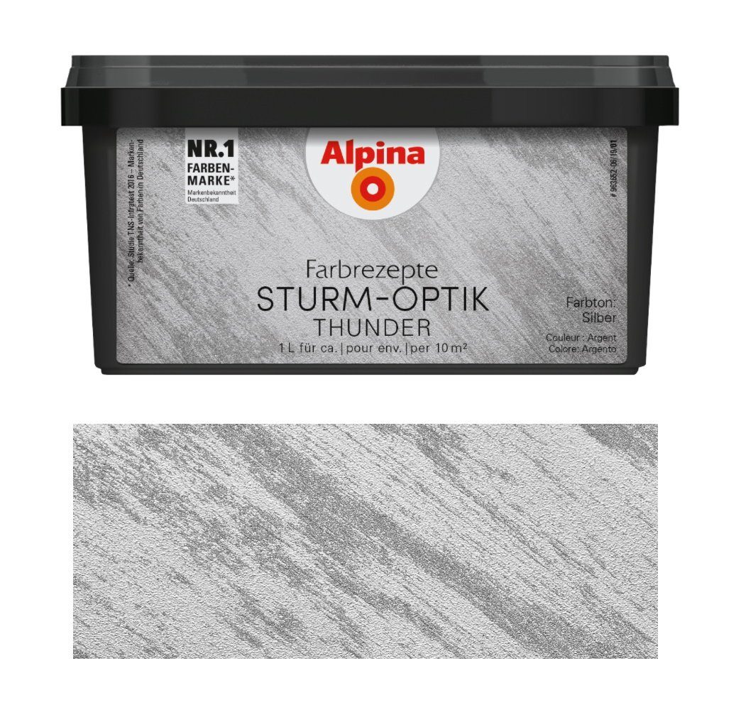 Alpina Wandfarbe Farbrezepte 1L Quarzsand Sturm-Optik Silber