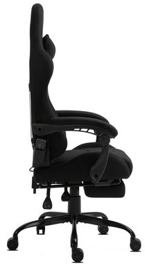 Delman Gaming-Stuhl Bürostuhl Chefsessel Massagefunktion mit 6 Vibrationspunkten Stoff, Drehstuhl, dicke Polsterung, Metallfußkreuz, Fußstütze 02-0036