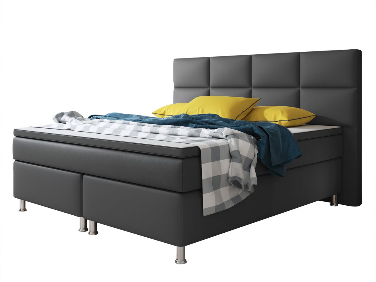 IHG Boxspringbett Miami 180x200 cm Kunstleder Anthrazit