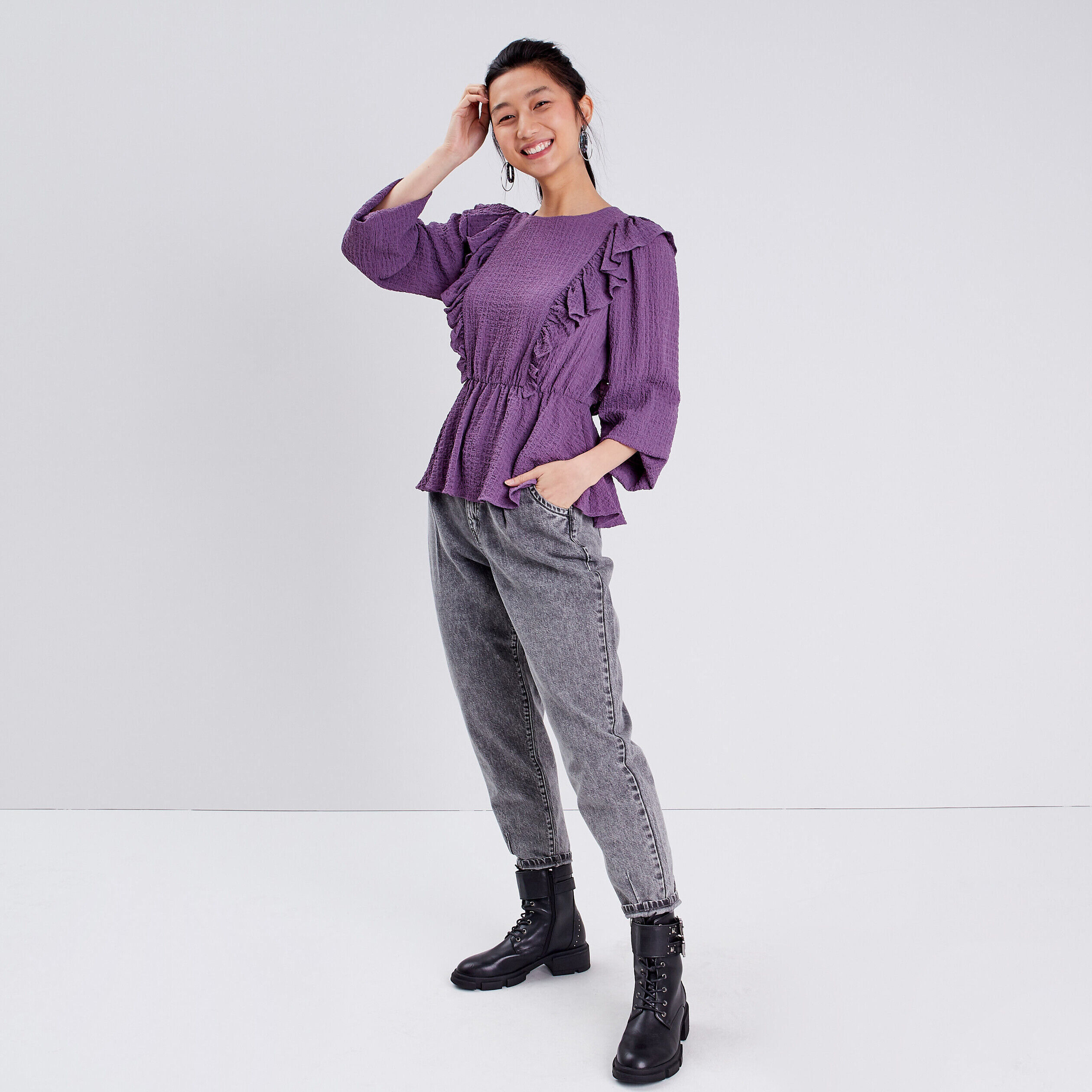 Blouse manches longues violet femme | Cache Cache