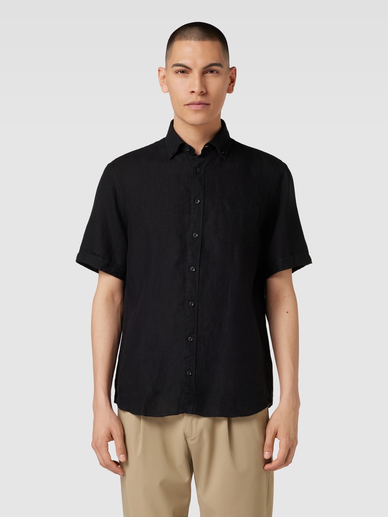 Business-Hemd aus Leinen mit Button-Down-Kragen in anthrazit