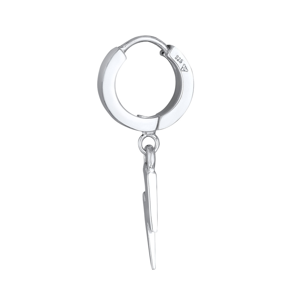 KUZZOI KUZZOI Boucles d'Oreilles Hommes Créole Pendentif Eclair Pièce unique en Argent S Boucles d'oreilles