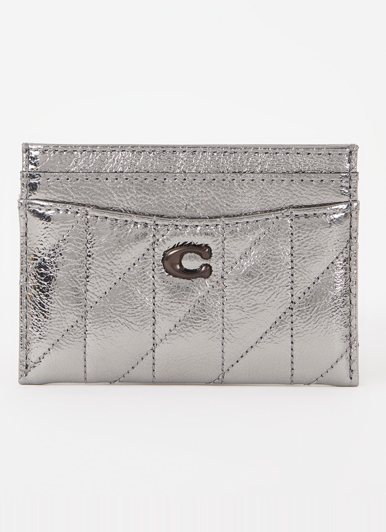 Coach Leather Card Holder with Metallic Finish