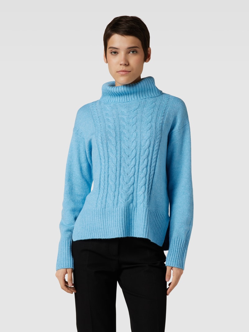 Strickpullover mit Zopfmuster in hellblau
