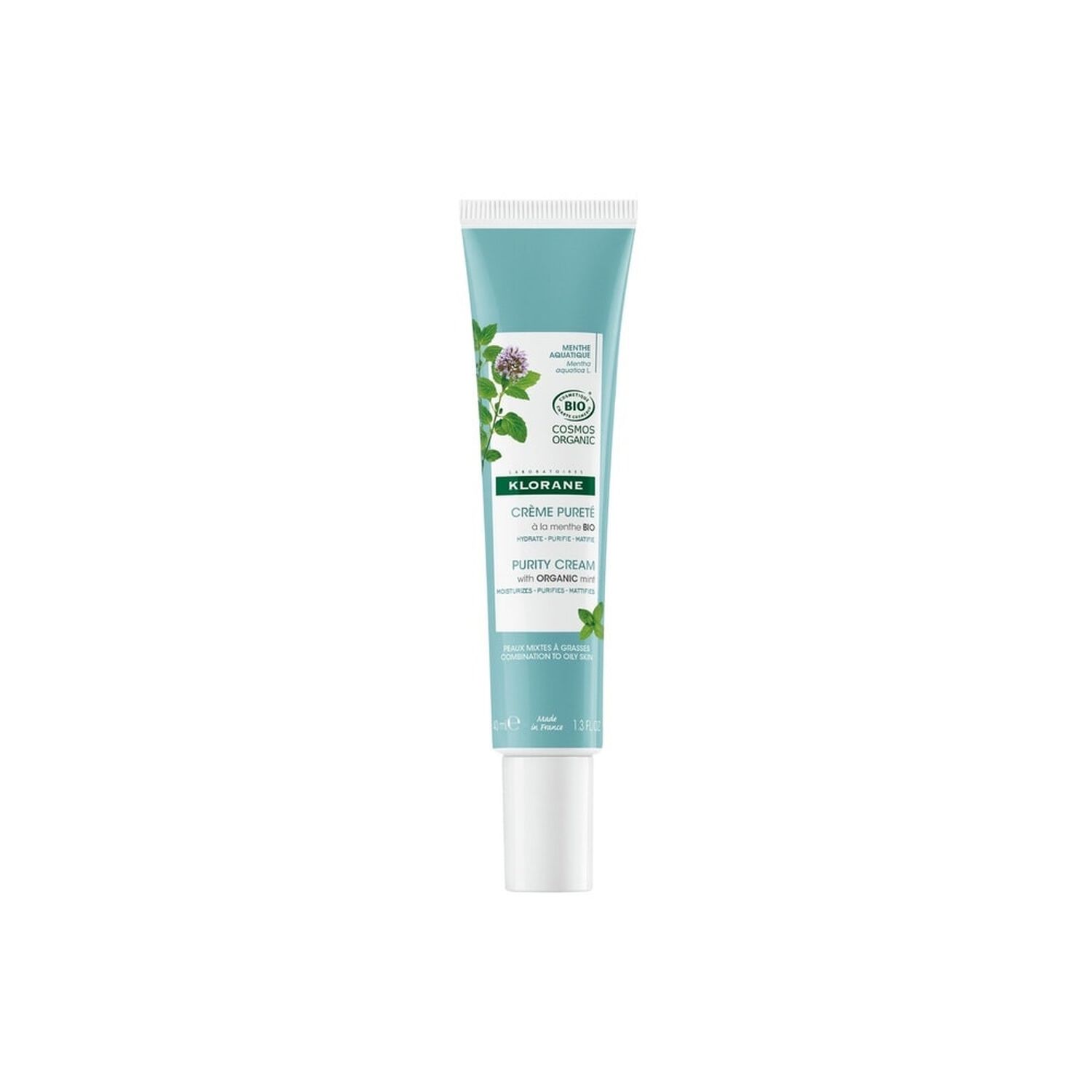 Klorane Crème Pureté Visage Menthe Aquatique Bio - Peaux mixtes à grasses - 40 ml