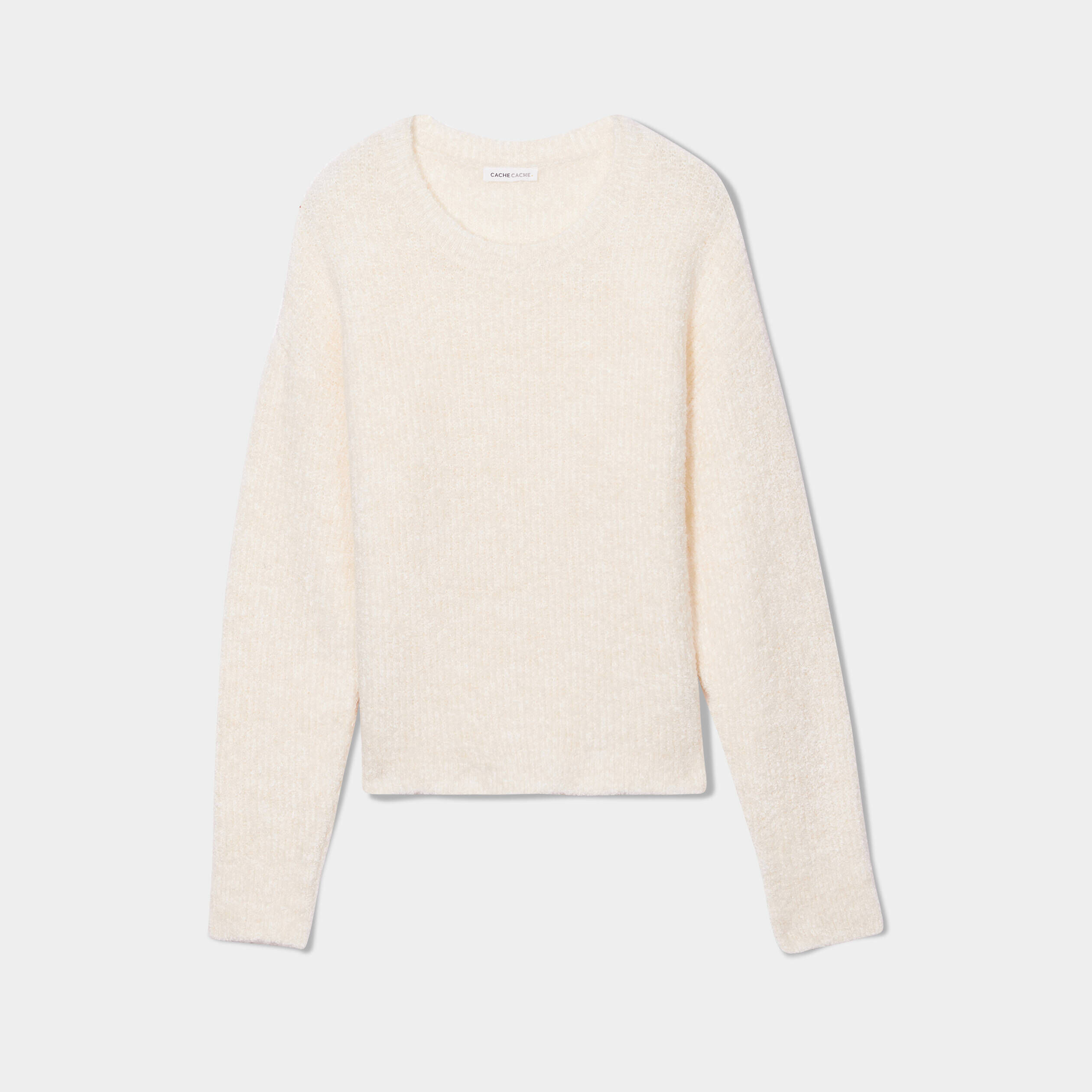 Pull manches longues col rond ecru femme | Cache Cache