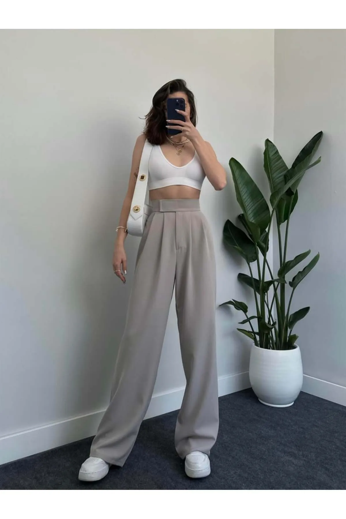 Laluvia  Graue Premium-Taillen-Hose mit weitem Bein und Klettverschluss