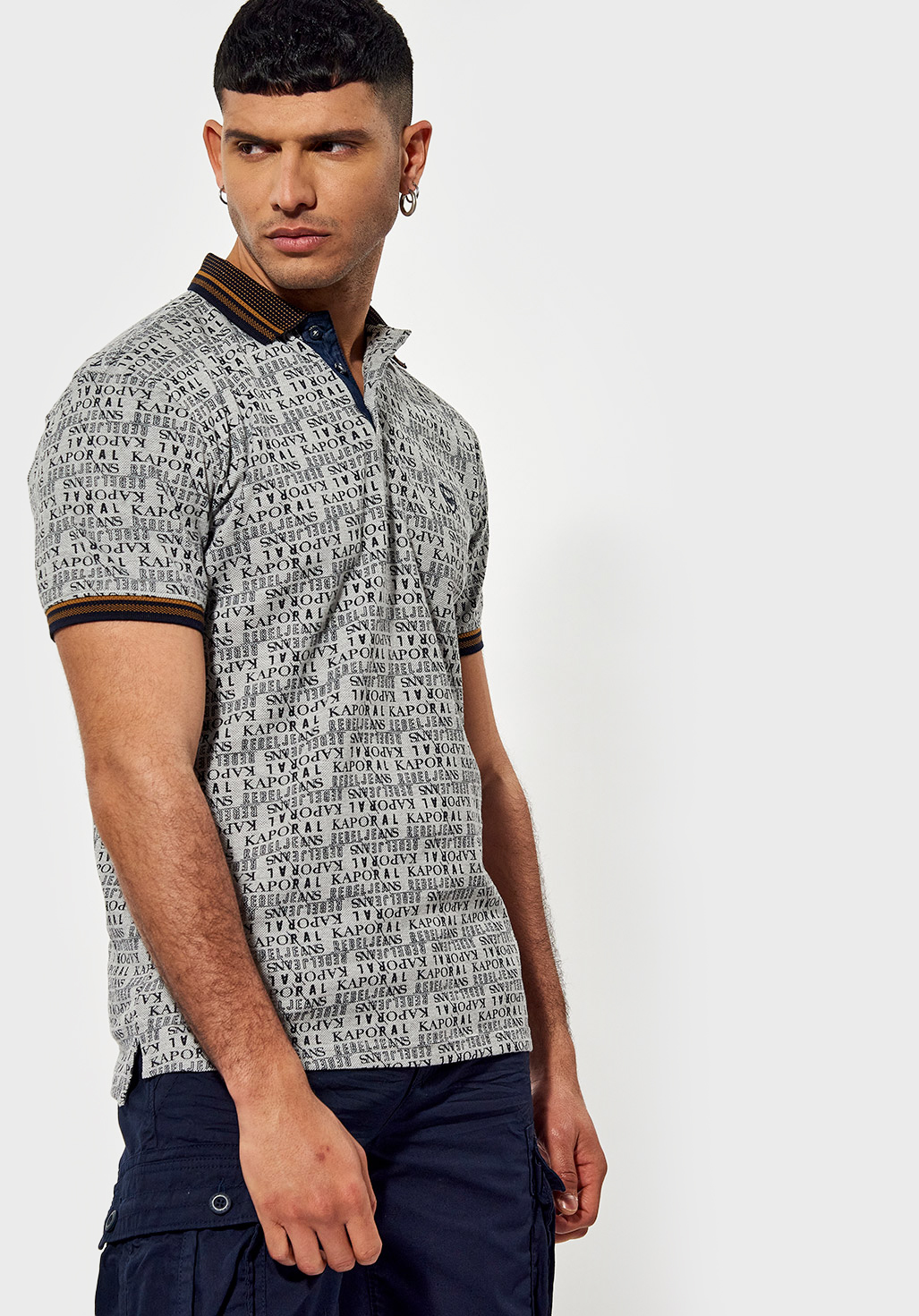 BORKY  Polo régular gris Homme imprimé allover en 100% coton