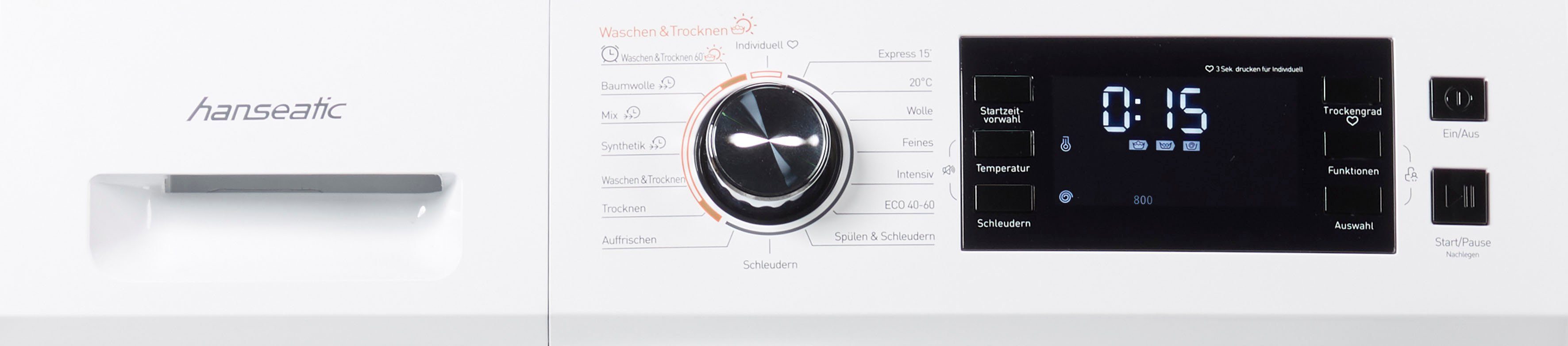 Hanseatic Waschtrockner HWD86W114BE, 8 kg, 6 kg, 1400 U/min, Luftwäsche, Nachlegefunktion