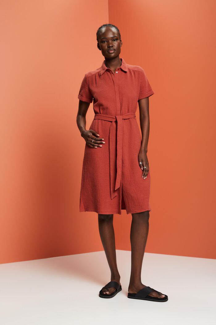 Hemdblusenkleid mit Bindegürtel, 100 % Baumwolle