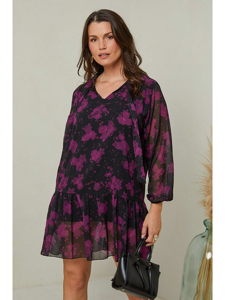 Curvy Lady Kleid in Schwarz/ Lila günstig kaufen