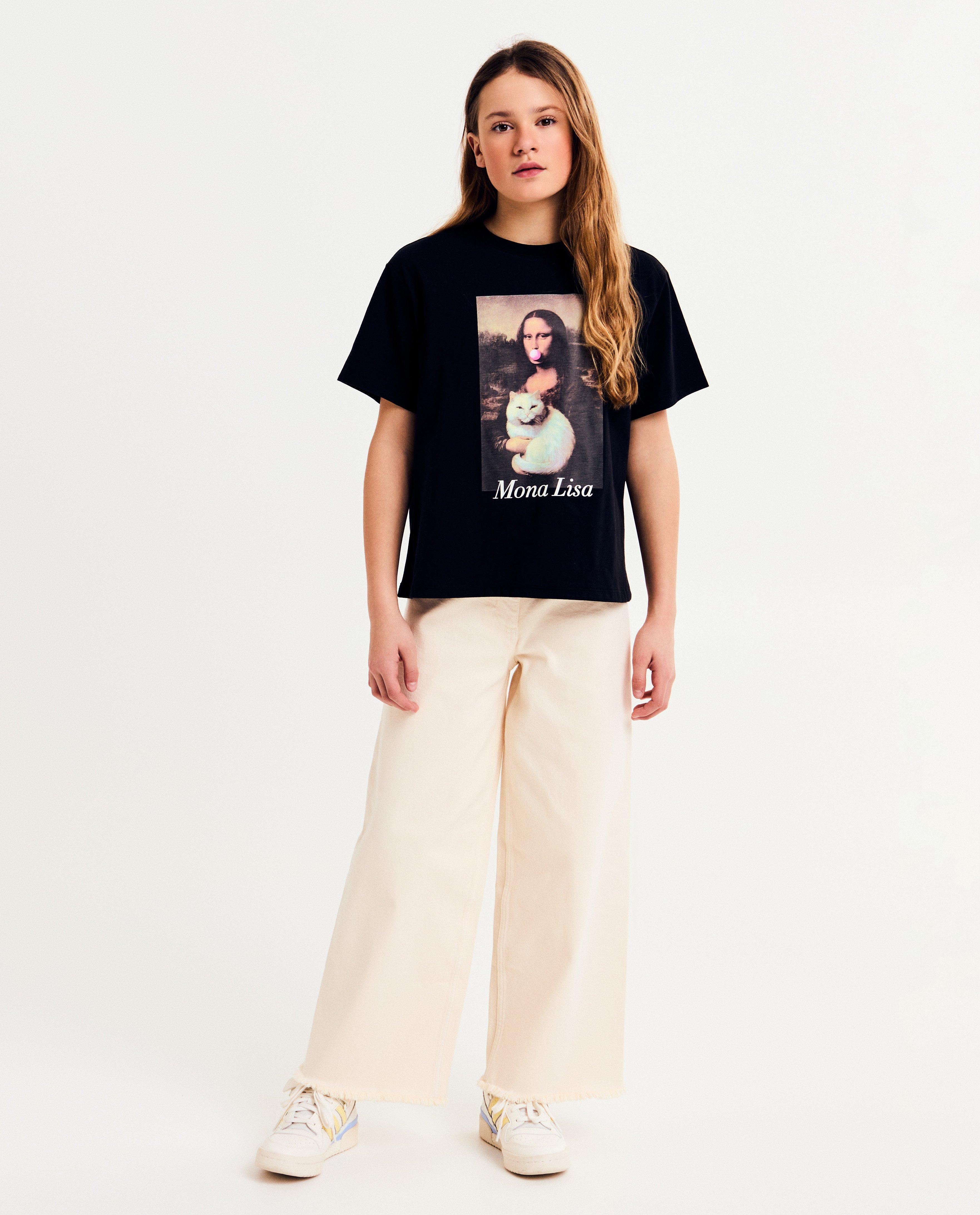 Tricou Fish & Chips cu imprimeu Mona Lisa negru