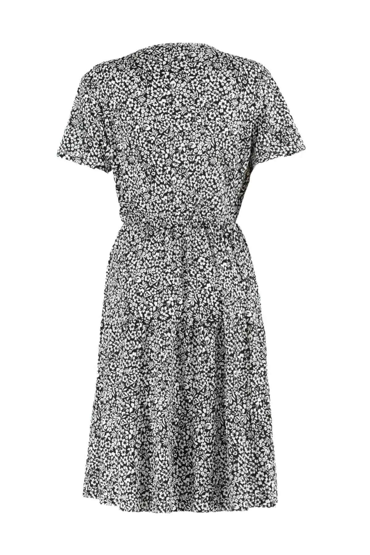 Trendyol Curve  Schwarzes Strickkleid mit V-Ausschnitt und Blumenmuster TBBSS22EL1638