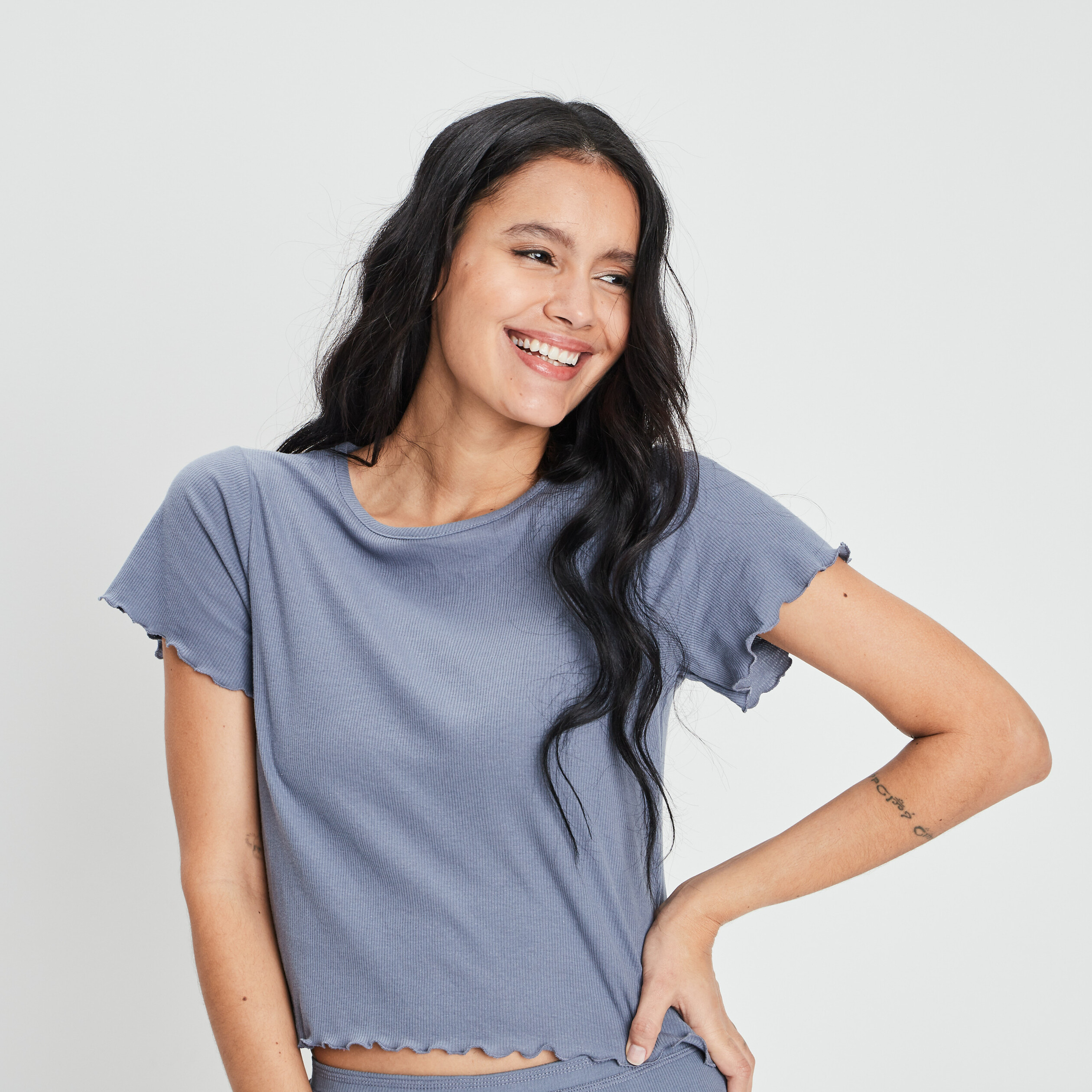 Haut de pyjama manches courtes bleu gris femme | La Halle