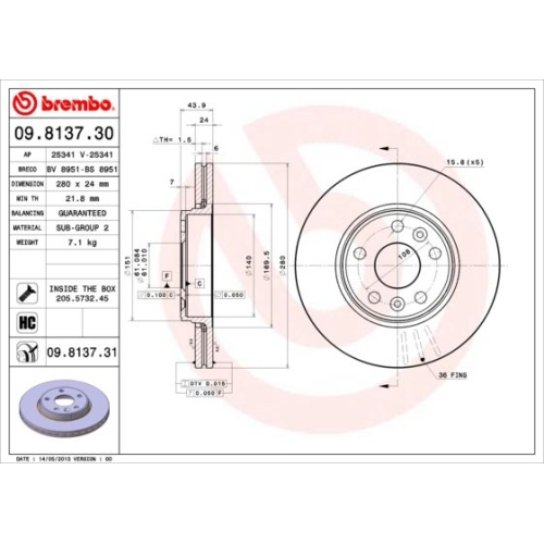 Bremsscheibe Brembo Vorderachse  2 Stück 09.8137.31 - ATU