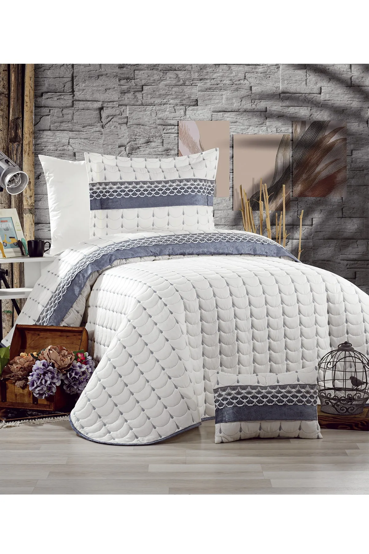 Çeyiz Diyarı  Colors Micro-Einzelbettdecke, Cremegrau