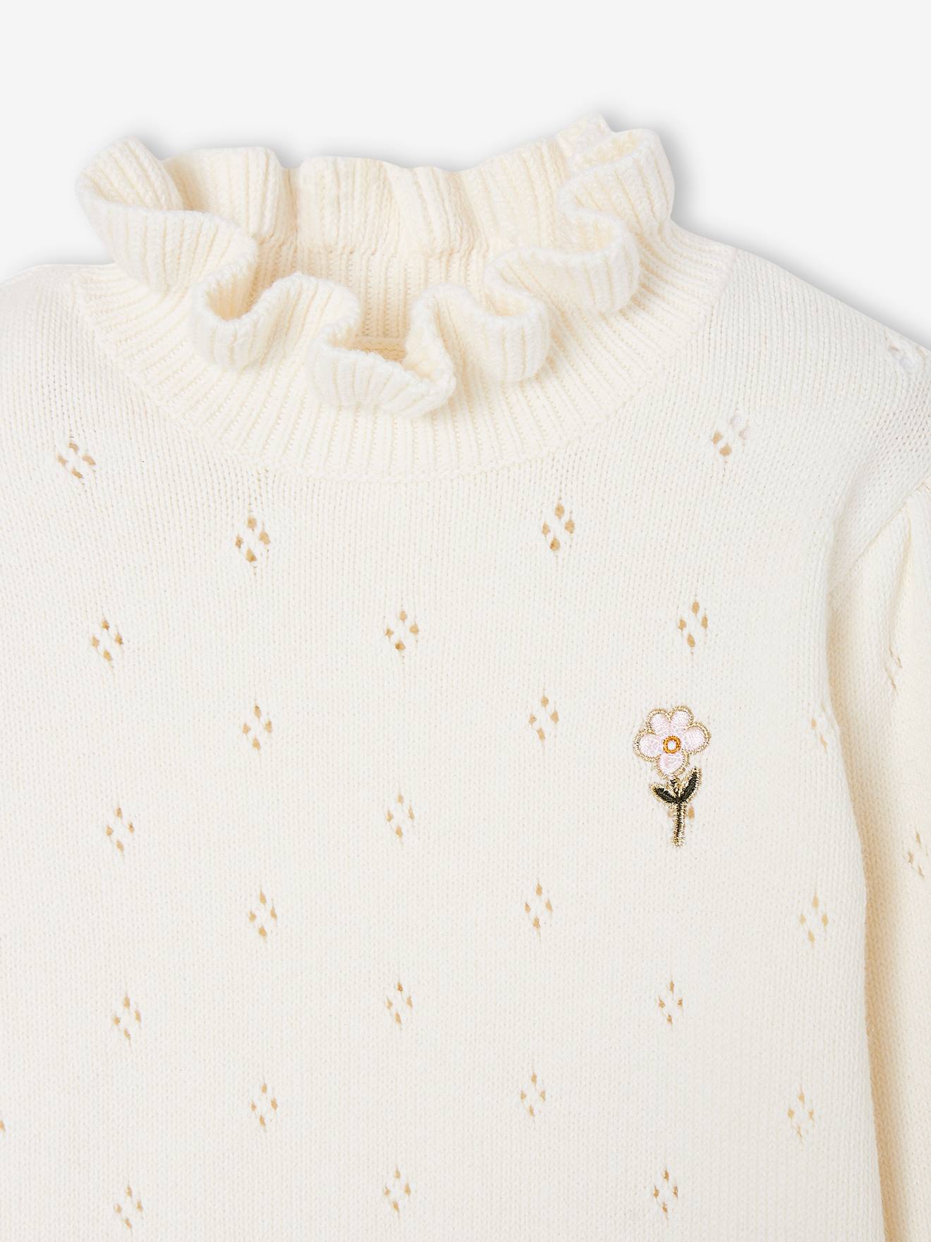 Pull fantaisie maille pointelle fille écru